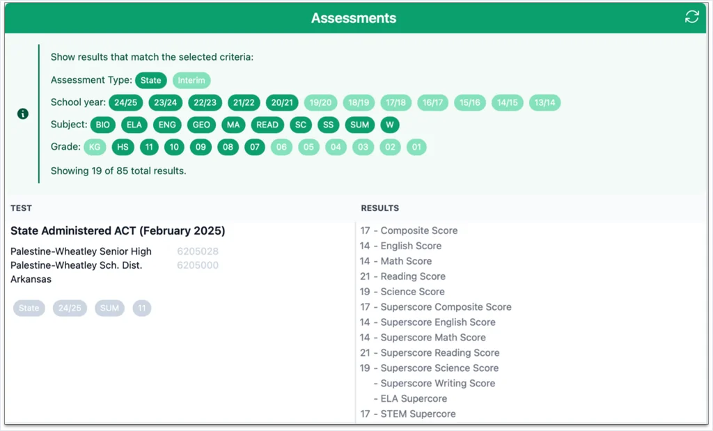 screenshot student assessments