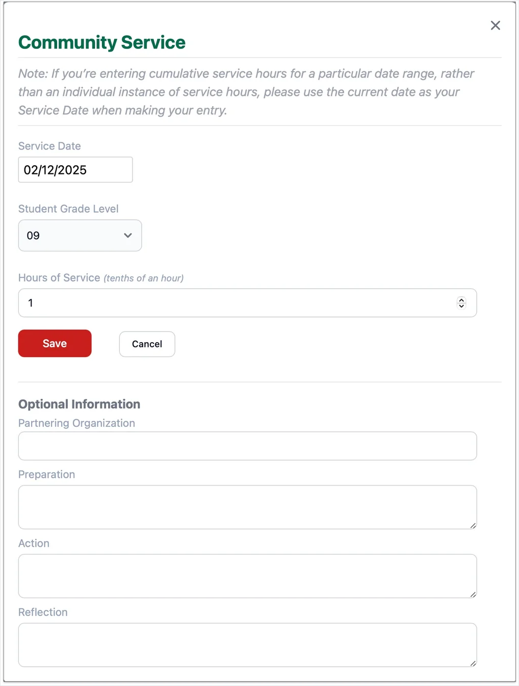 screenshot create student community service
