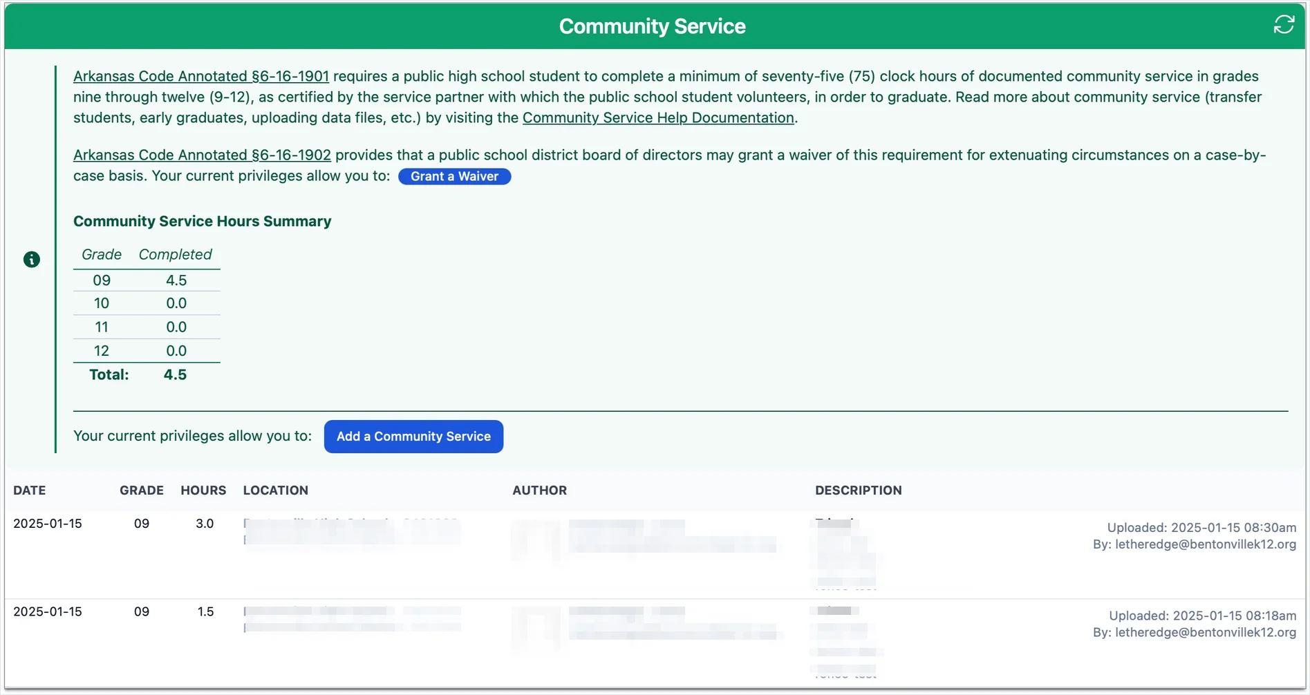 screenshot list student community service