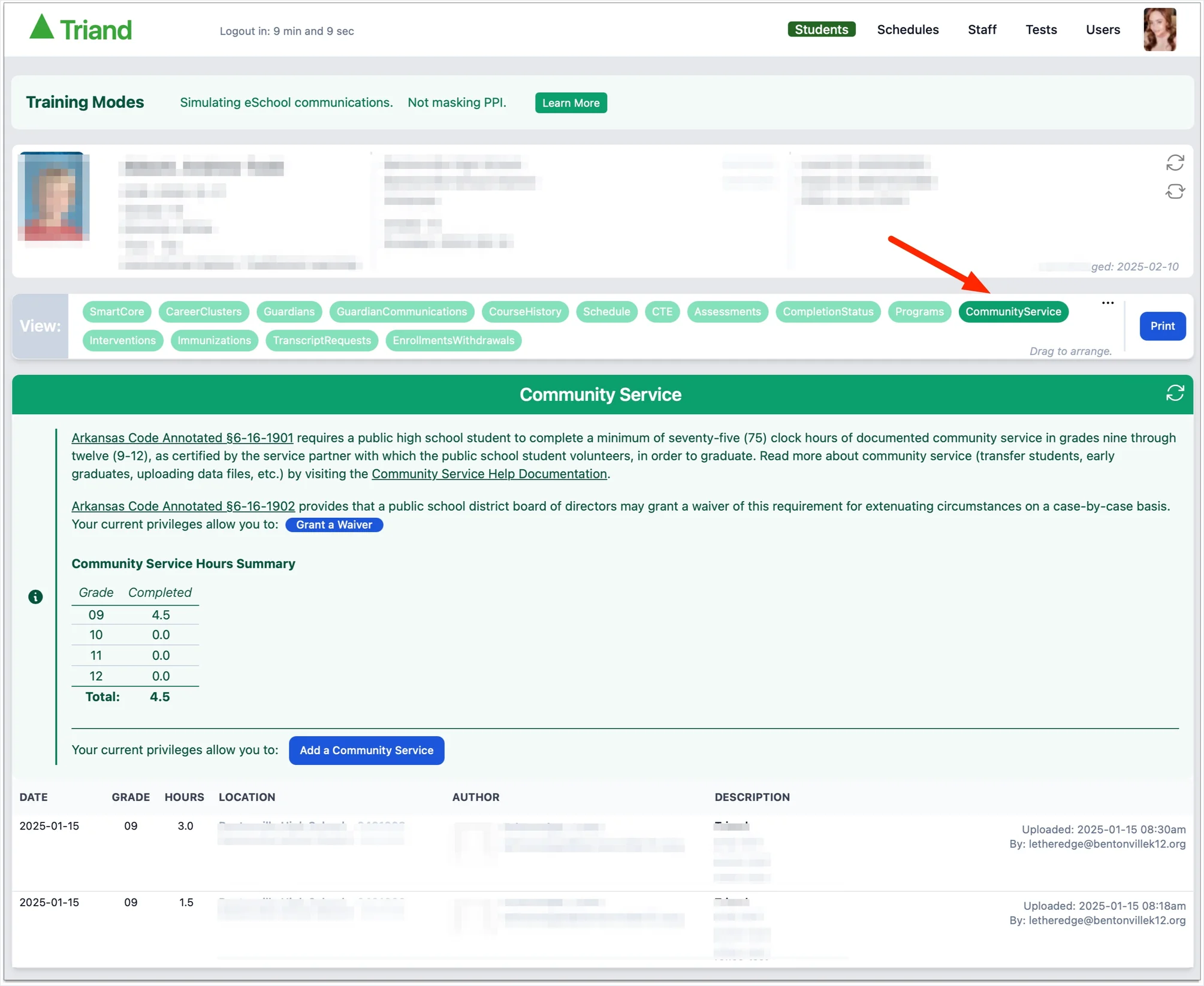 screenshot create student community service