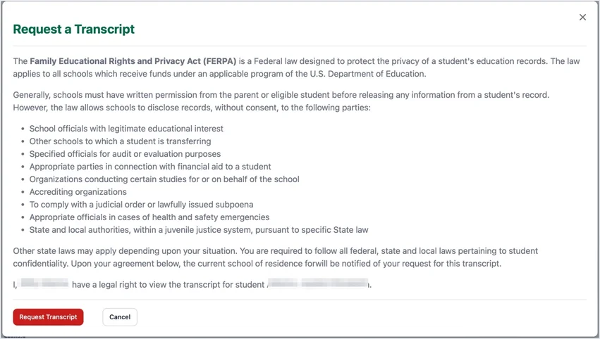 screenshot student search with ferpa