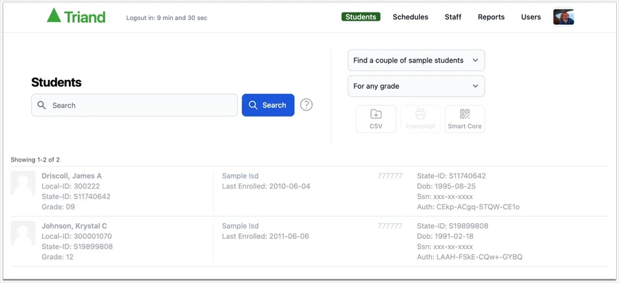 screenshot student search
