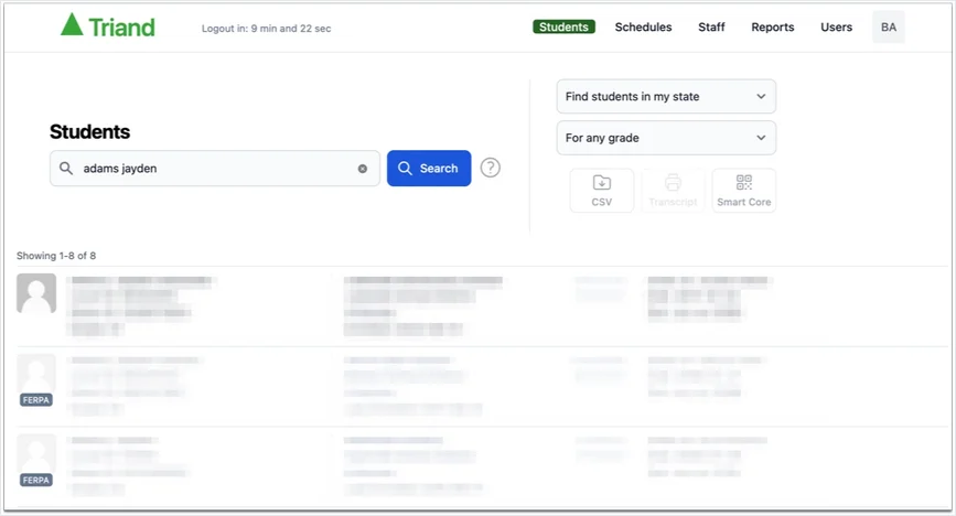 screenshot student search with ferpa