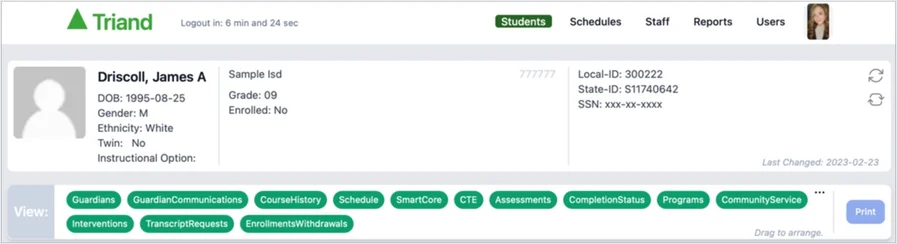 screenshot student section select